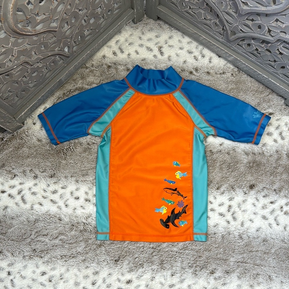 UV Skinz rashguard UPF 50 boys size 5T fish sharks tropical beach pool party